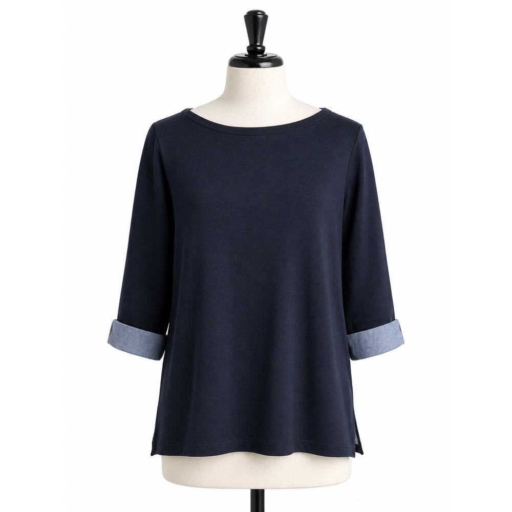 Nautica Navy Nautical Top Women Size XL Blue 100% Cotton Preppy Coastal Classic